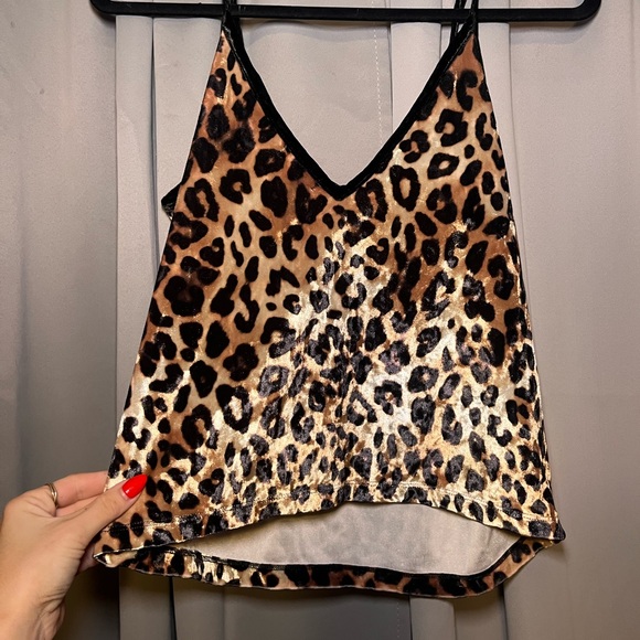 PINK Velvet Cheetah Leopard Print Spaghetti Strap Tank Top - Picture 2 of 3